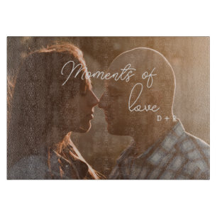 Moments of love, couple in love cutting board