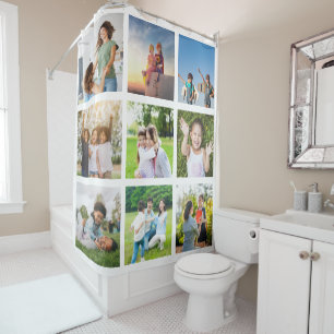 Moments Treasured: Customizable 9 Photo Collage Shower Curtain