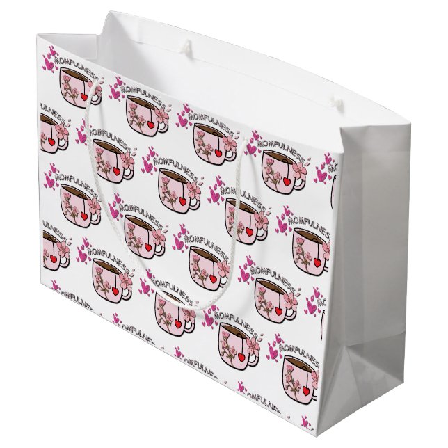 Momfulness Floral Tea Cup Seamless Pattern Large Gift Bag (Back Angled)