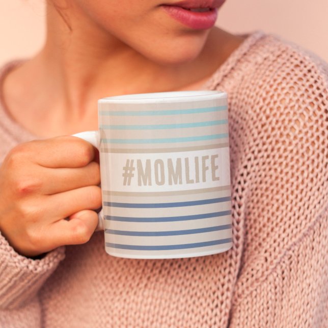 Momlife Hashtag beige blue and white Coffee Mug (Creator Uploaded)