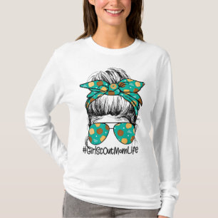 Momlife Messy Bun Scout For Girls Cookie Mum T-Shirt