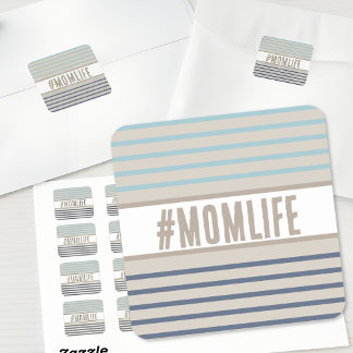 Momlife turquoise blue and beige square sticker