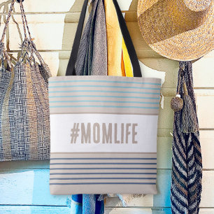 Momlife turquoise blue and beige tote bag