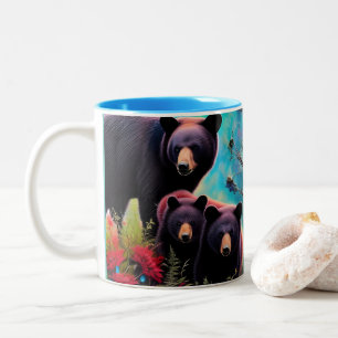 Momma Bear and cubs Two-Tone Coffee Mug