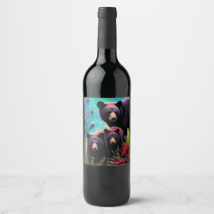 Momma Bear and cubs Wine Label