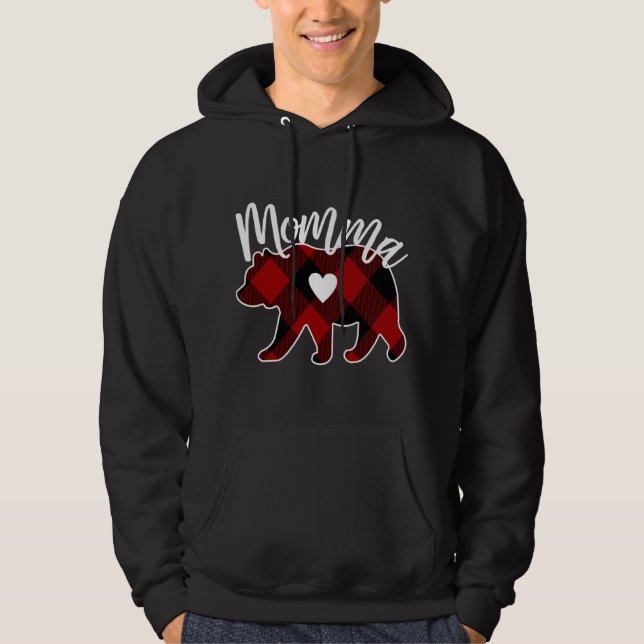 Momma Bear Christmas Buffalo Plaid Red White And B Hoodie (Front)