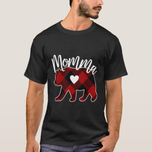 Momma Bear Christmas Buffalo Plaid Red White Black T-Shirt