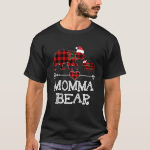 Momma Bear Christmas Pajama Red Plaid Buffalo Fami T-Shirt
