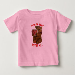 Momma Bear Loves Me Teddy and Heart Baby T-Shirt