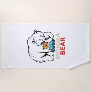 Momma Bear Rainbow Vintage Engraving Shirt Design_ Beach Towel