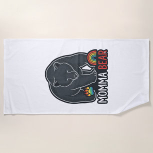 Momma Bear Rainbow Vintage Engraving Shirt Design Beach Towel