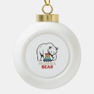 Momma Bear Rainbow Vintage Engraving Shirt Design_ Ceramic Ball Christmas Ornament