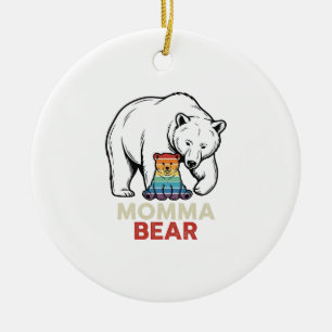 Momma Bear Rainbow Vintage Engraving Shirt Design_ Ceramic Ornament
