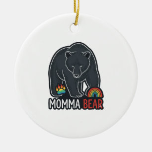 Momma Bear Rainbow Vintage Engraving Shirt Design  Ceramic Ornament