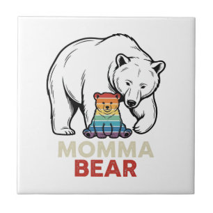Momma Bear Rainbow Vintage Engraving Shirt Design_ Ceramic Tile