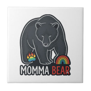 Momma Bear Rainbow Vintage Engraving Shirt Design Ceramic Tile