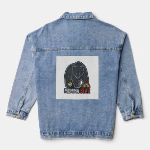 Momma Bear Rainbow Vintage Engraving Shirt Design Denim Jacket