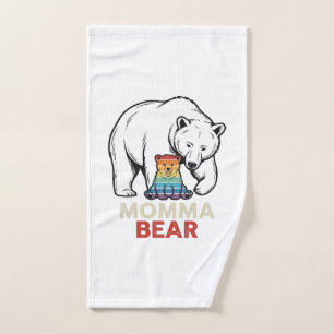 Momma Bear Rainbow Vintage Engraving Shirt Design_ Hand Towel