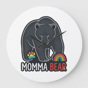 Momma Bear Rainbow Vintage Engraving Shirt Design  Large Clock