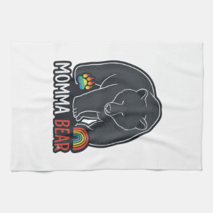 Momma Bear Rainbow Vintage Engraving Shirt Design Tea Towel