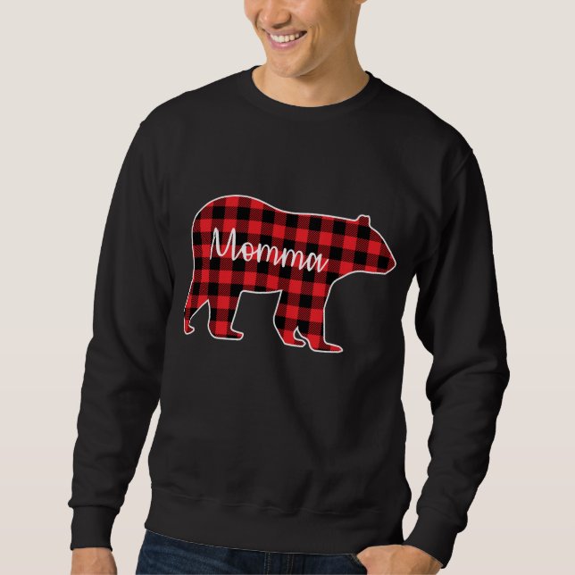 Momma Bear Red Plaid Family Matching Christmas Paj Sweatshirt (Front)