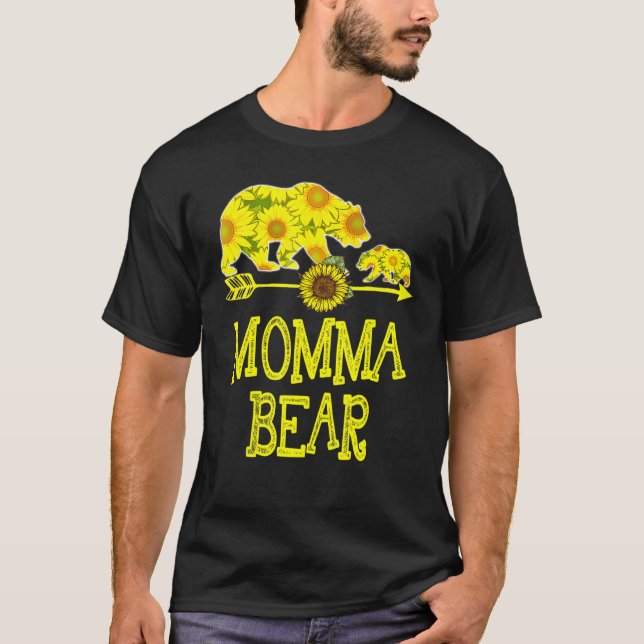 Momma Bear Sunflower Matching Family Mother Father T-Shirt (Front)
