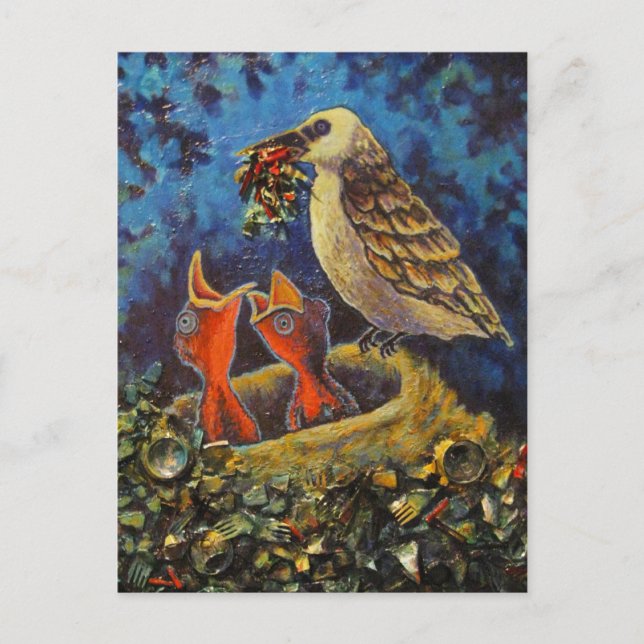 Momma Bird, Recycled Art Postcard (Front)