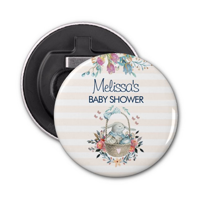 Momma Bunny in Basket & Tulip Florals Baby Shower Bottle Opener (Front)