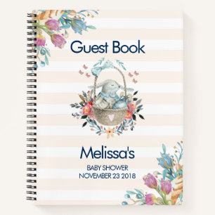 Momma Bunny in Basket & Tulip Florals Baby Shower Notebook