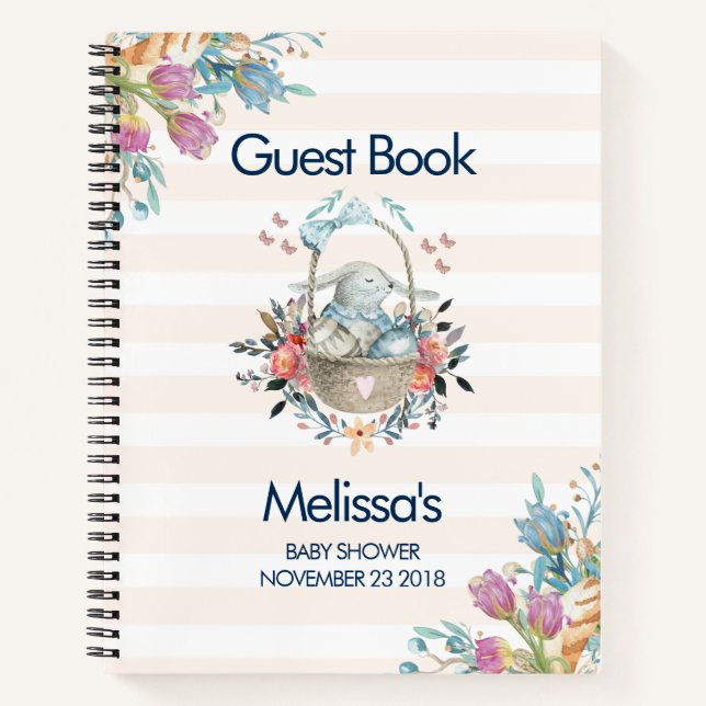 Momma Bunny in Basket & Tulip Florals Baby Shower Notebook (Front)