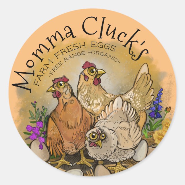 Momma Cluck's Farm Fresh Eggs Labels (Front)