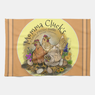 Momma Cluck's Farm Fresh Eggs Tea Towel