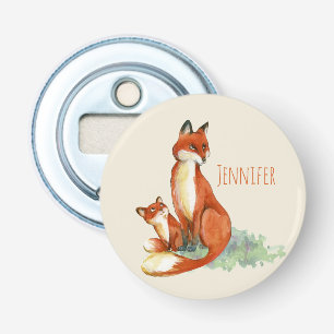 Momma Fox and Baby Watercolor Illustration Bottle Opener