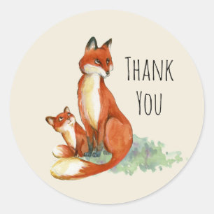 Momma Fox and Baby Watercolor Illustration Classic Round Sticker