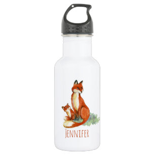 Momma Fox and Baby Watercolor Illustration Custom 532 Ml Water Bottle