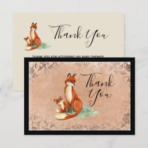 Momma Fox and Baby Watercolor Illustration Thanks Invitation