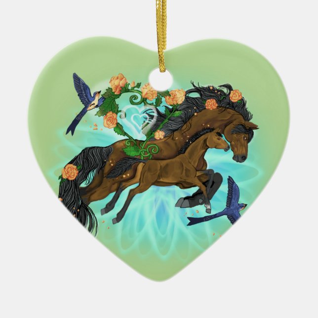 Momma Horse and foal Ceramic Ornament (Front)