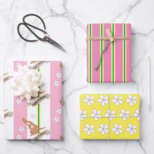 Momma Kangaroo, Stripes And Flowers Wrapping Paper Sheet