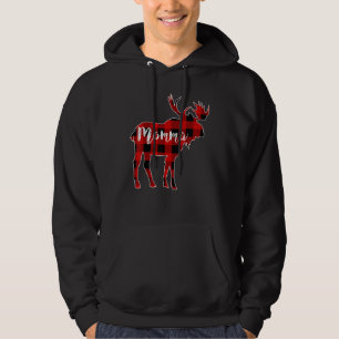 Momma Moose Red Buffalo Plaid Matching Family Chri Hoodie