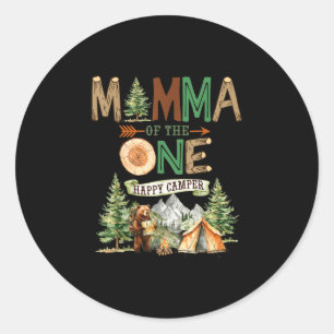 Momma of the one happy camper 1st birthday camping classic round sticker