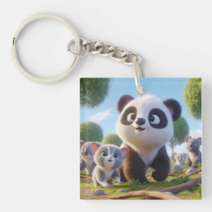Momma panda drawing key ring