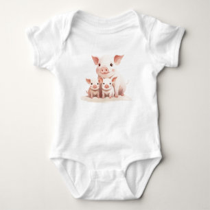 Momma Pig and Baby Piglets, Cute Farm Animals  Bodysuit