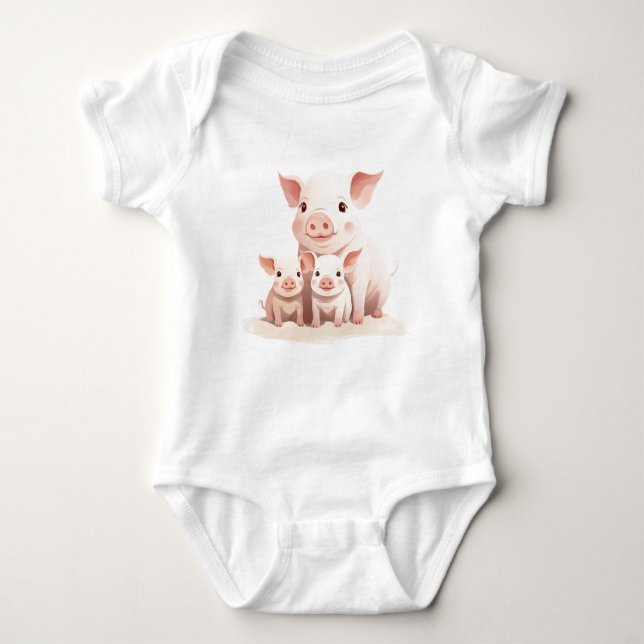 Momma Pig and Baby Piglets, Cute Farm Animals  Bodysuit (Front)