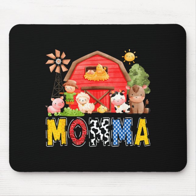 Momma Red Farm Cow Birthday Boy Matching Family Pa Mouse Pad (Front)