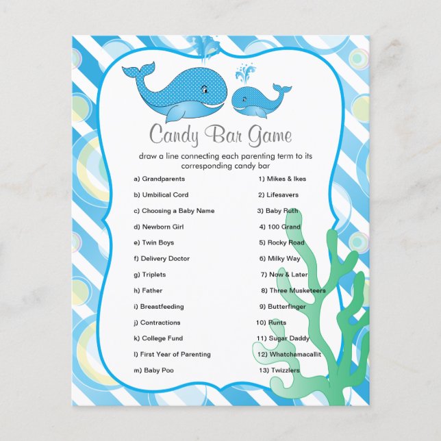 Momma Whale and her Baby Boy - Candy Bar Game Flyer (Front)