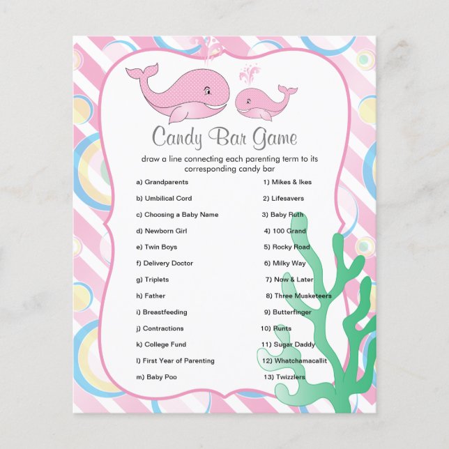 Momma Whale and her Baby Girl - Candy Bar Game Flyer (Front)