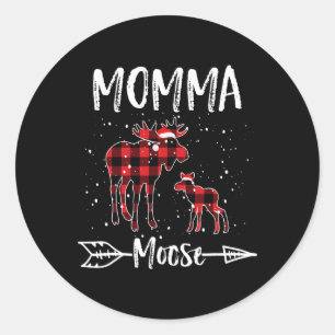 Momma X-mas Moose Santa Family Matching Pyjamas  Classic Round Sticker