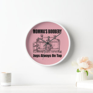 Momma's Boobery Jugs Always On Tap Clock