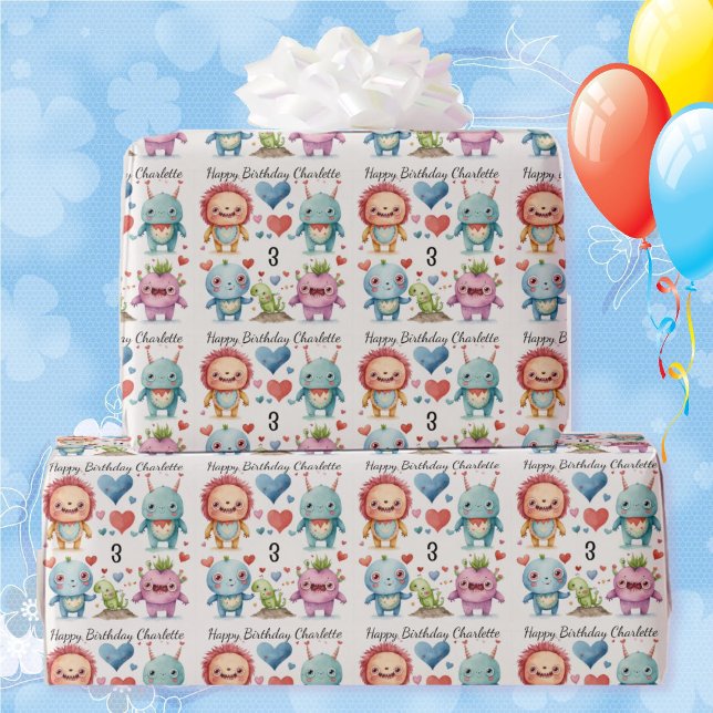 Momma's Little Monster Custom Name Age Child's Wrapping Paper (Creator Uploaded)