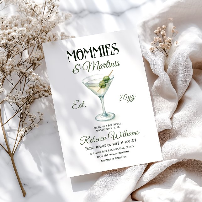 Mommies and Martini A Tini One Olive Baby Shower Invitation (Creator Uploaded)